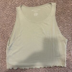 American Eagle Outfitters Cream Ribbed Crop Tank Top